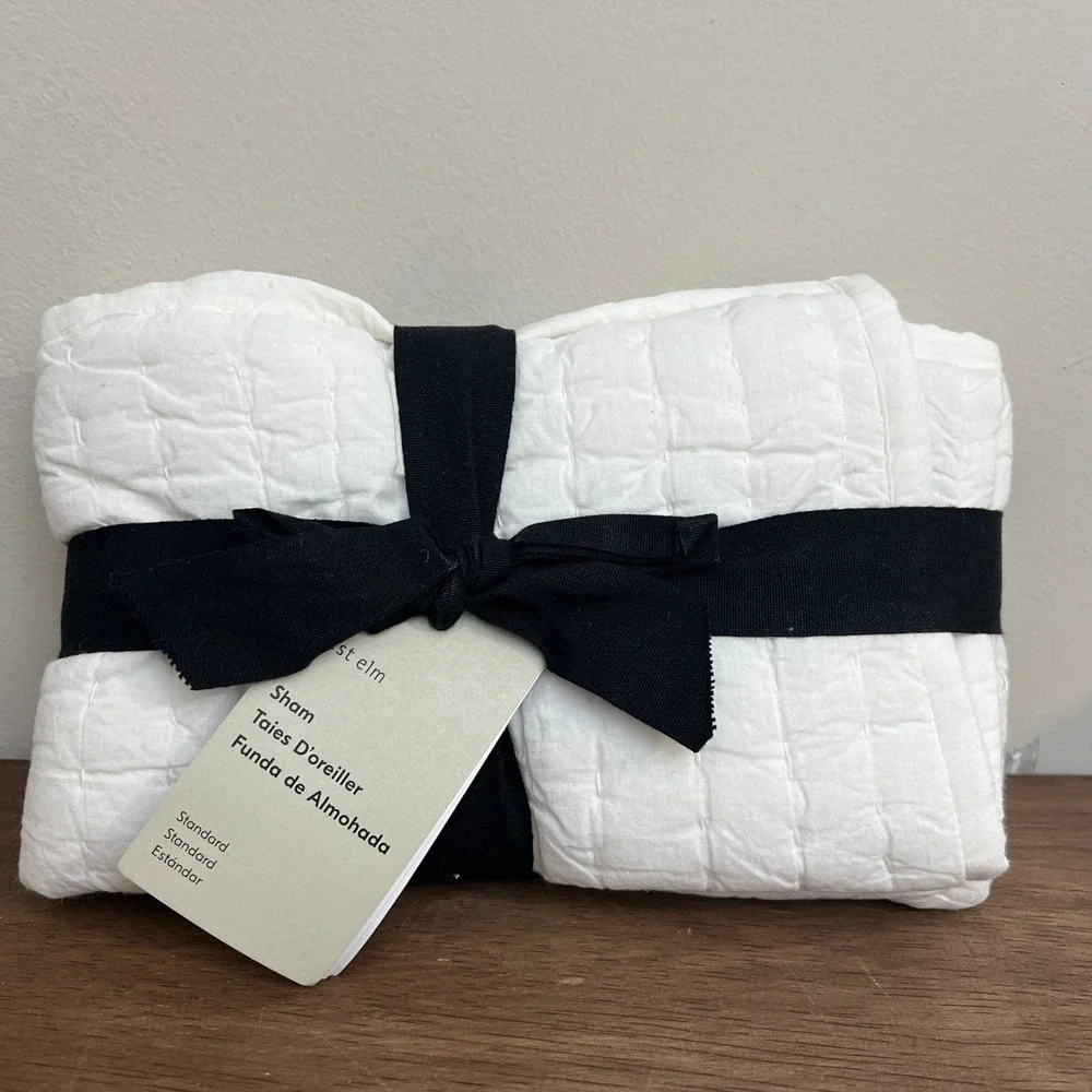 West Elm Alabaster Airy Cotton Voile‎ Solid Sham Creamy White Quilted Standard